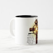 木造の十字架と王冠を持つ聖書の聖句 ツートーンマグカップ (正面左)