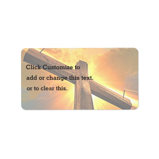 木造の十字架に照らされた太陽 ラベル (正面)