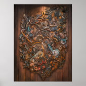 木造の壁に魔法をかけた森林壁画 ポスター (正面)