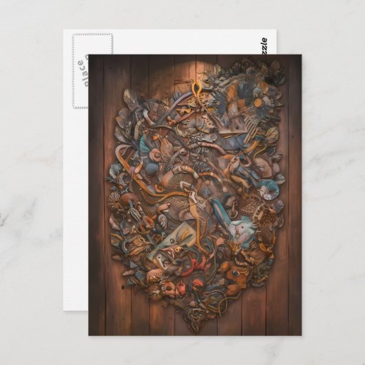 木造の壁に魔法をかけた森林壁画 ポストカード (正面/裏面)