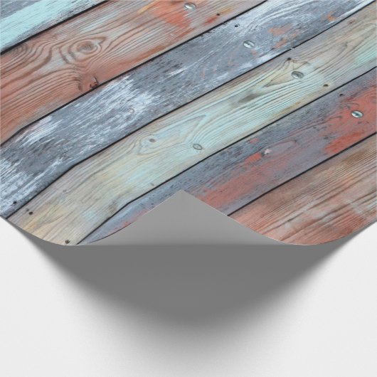 木造の壁の質感色彩の鮮やか、古数々の色の木 ラッピングペーパー (角)