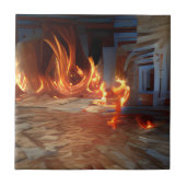 木造の家の抽象芸術アート タイル (正面)