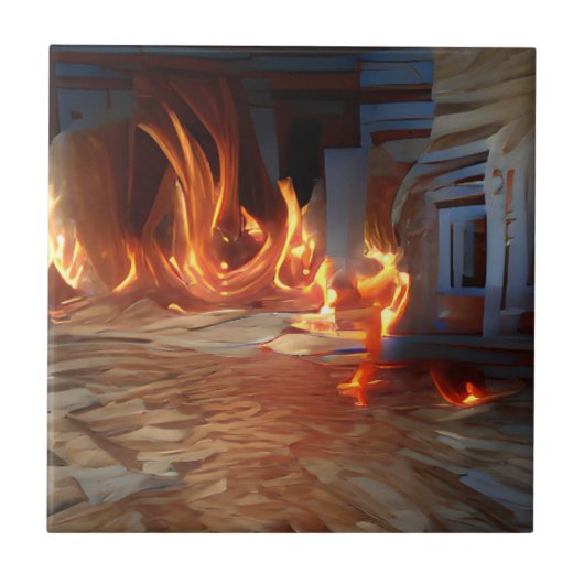 木造の家の抽象芸術アート タイル (正面)