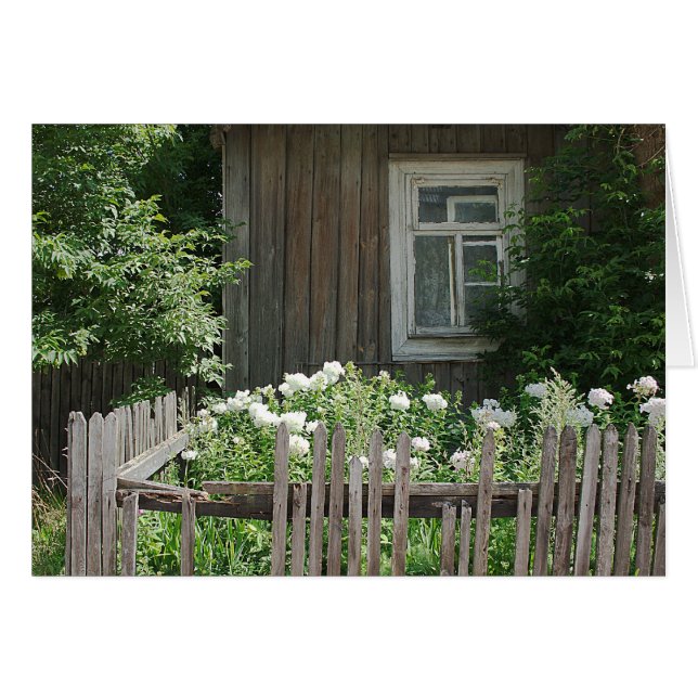 木造の小屋のカード (正面横)