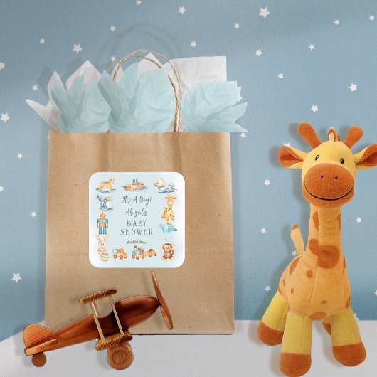 木造の少年だ |おもちゃ詰まった赤ちゃんシャワー スクエアシール