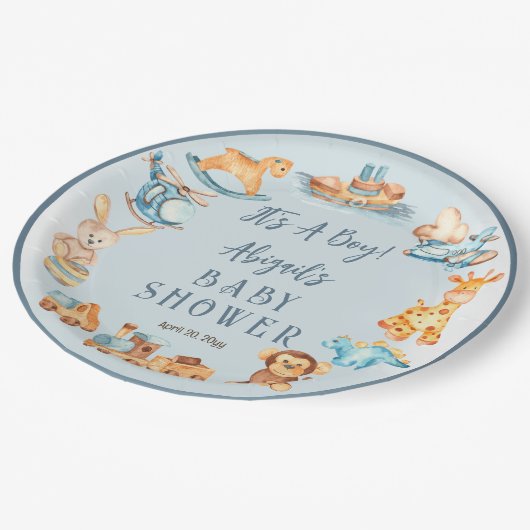 木造の少年だ |おもちゃ詰まった赤ちゃんシャワー ペーパープレート (アングル)