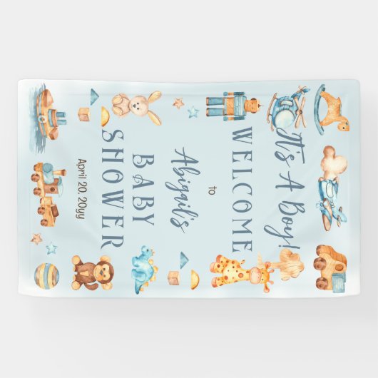 木造の少年だ |おもちゃ詰まった赤ちゃんシャワー 横断幕 (横)