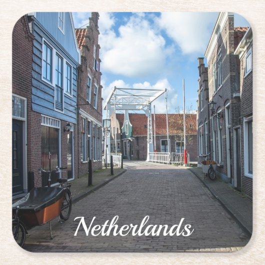 木造の橋を伝統的持つオランダ村 スクエアペーパーコースター (正面)