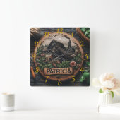 木造の馬の家の近素朴く スクエア壁時計 (ホーム)