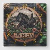 木造の馬の家の近素朴く スクエア壁時計 (正面)