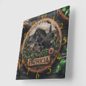 木造の馬の家の近素朴く スクエア壁時計 (傾斜)