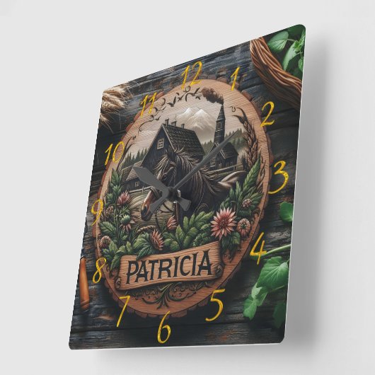 木造の馬の家の近素朴く スクエア壁時計 (傾斜)