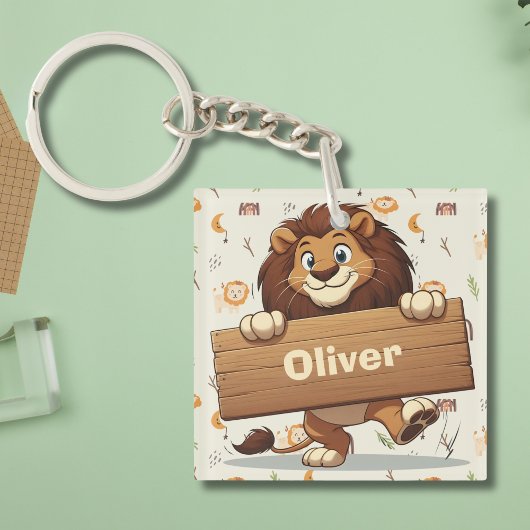 木造よくはしゃぐ名獅子プレート キーホルダー