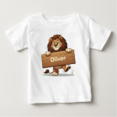 木造よくはしゃぐ名獅子プレート ベビーTシャツ (正面)
