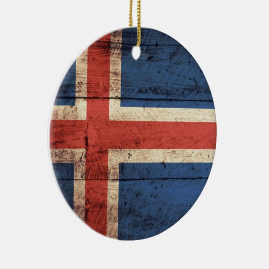 木造アイスランド国旗 セラミックオーナメント (右)
