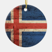 木造アイスランド国旗 セラミックオーナメント (正面)