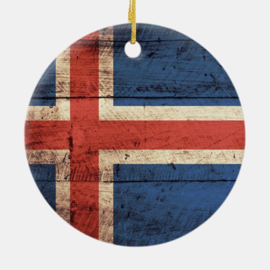 木造アイスランド国旗 セラミックオーナメント (裏面)