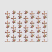 木造エレガント十字架とピンクの花パターン（の模様が）ある付き 薄葉紙 (正面)