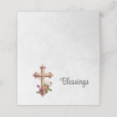 木造エレガント十字架とピンクの花 プレイスカード (外部開封)