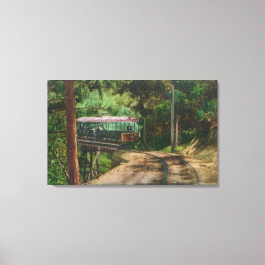 木造キャニオンを通る列車カリフォルニア州ローエ キャンバスプリント (正面)