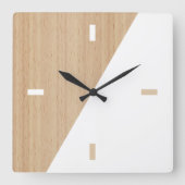 木造コンテンポラリーストライプのブロックフェイク スクエア壁時計 (正面)