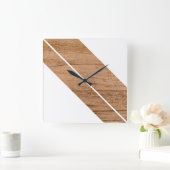 木造コンテンポラリーストライプのブロックフェイク スクエア壁時計 (ホーム)