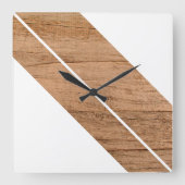 木造コンテンポラリーストライプのブロックフェイク スクエア壁時計 (正面)