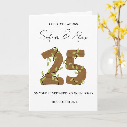 木造スタイル25結婚周年あいさつ カード (黄色い花)