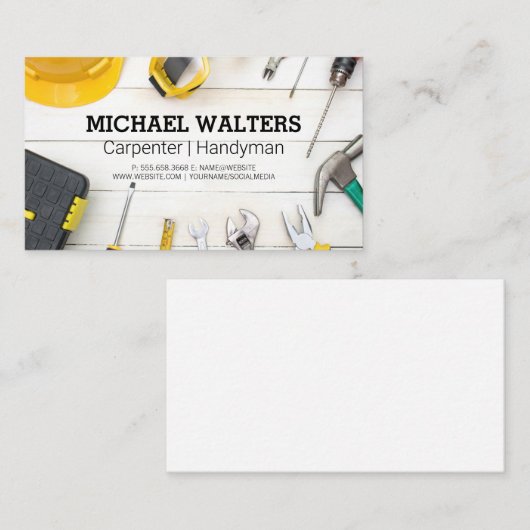 木造テーブルの大工建物ツール 名刺 (正面/裏面)