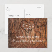 木造トランク結婚ハートの日付はがき 案内ポストカード (正面/裏面)