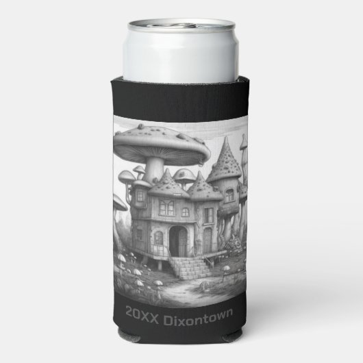 木造ハウス屋根のキノコ黒と白のAIda スリム缶クーラー (Seltzer裏面)