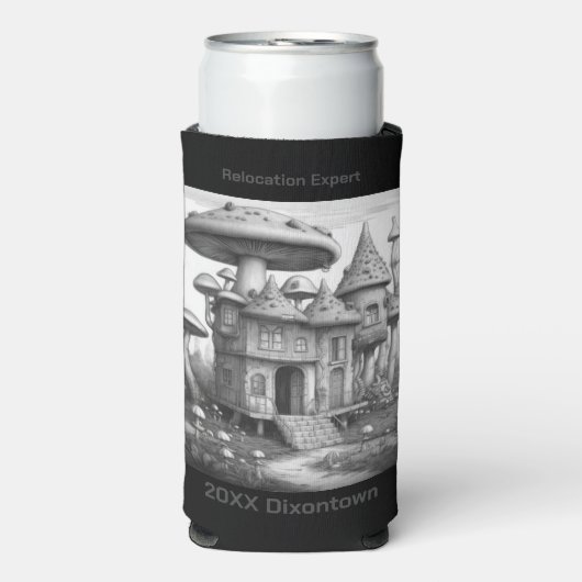 木造ハウス屋根のキノコ黒と白のAIda スリム缶クーラー (Seltzer正面)