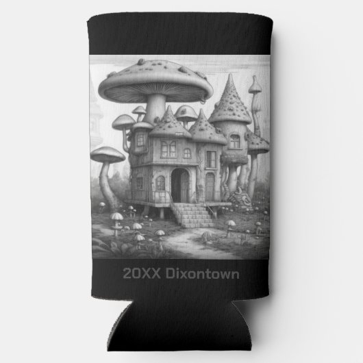 木造ハウス屋根のキノコ黒と白のAIda スリム缶クーラー (裏面)