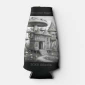 木造ハウス屋根のキノコ黒と白のAIda ボトルクーラー (正面)