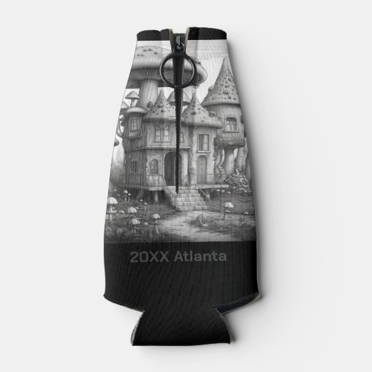 木造ハウス屋根のキノコ黒と白のAIda ボトルクーラー (裏面)