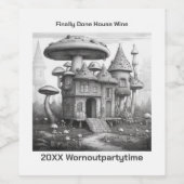 木造ハウス屋根のキノコ黒と白のAIda ワインラベル (シングルラベル)