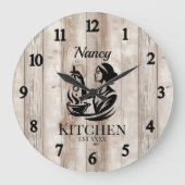 木造パーソナライズされたデザイン付き厨房壁時計 ラージ壁時計 (正面)