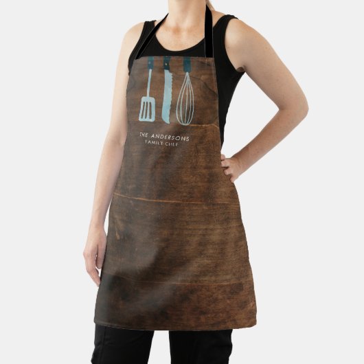 木造パーソナライズされた台所用品の苗字 エプロン (インサイチュ)