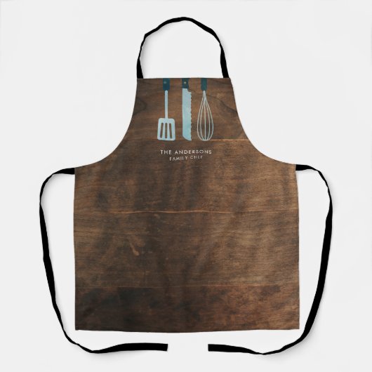 木造パーソナライズされた台所用品の苗字 エプロン (正面)
