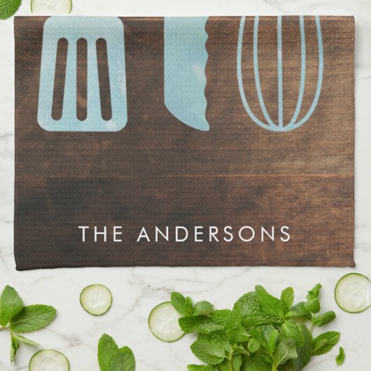 木造パーソナライズされた台所用品の苗字 キッチンタオル (折り畳み)