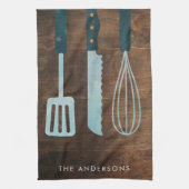 木造パーソナライズされた台所用品の苗字 キッチンタオル (縦)