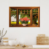 木造フェイク弓窓イリュージョン – 夏の景色 ポスター (キッチン)