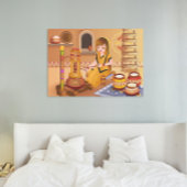 木造マダーニを使ってバターを作る村人女性 ポスター