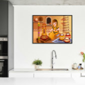 木造マダーニを使ってバターを作る村人女性 ポスター