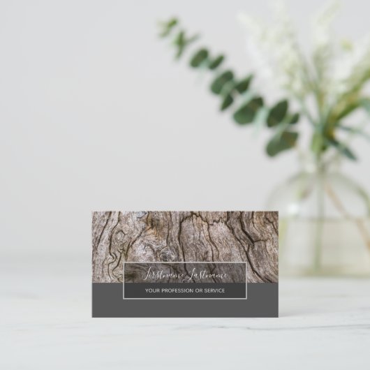 木造ミニマルグレー長方形ストライプ事業 名刺 (スタンド正面)