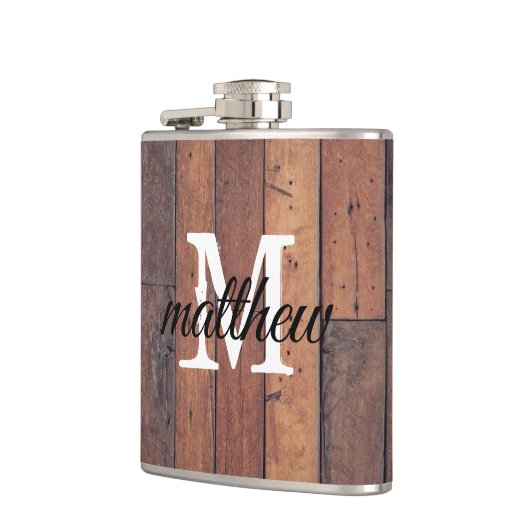 木造ユニーク素朴モノグラムファームハウス フラスク (左)