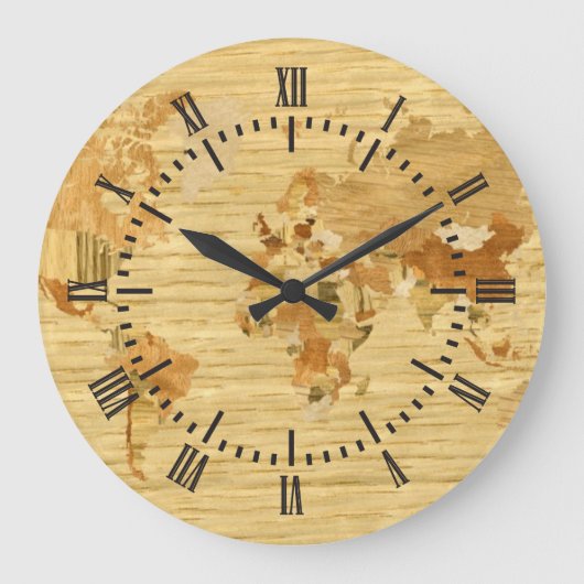 木造世界地図2 ラージ壁時計 (正面)