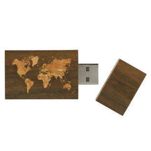 木造世界地図 ウッドUSBフラッシュドライブ