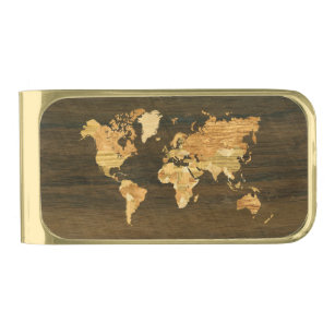 木造世界地図 ゴールド マネークリップ