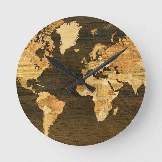 木造世界地図 ラウンド壁時計 (正面)